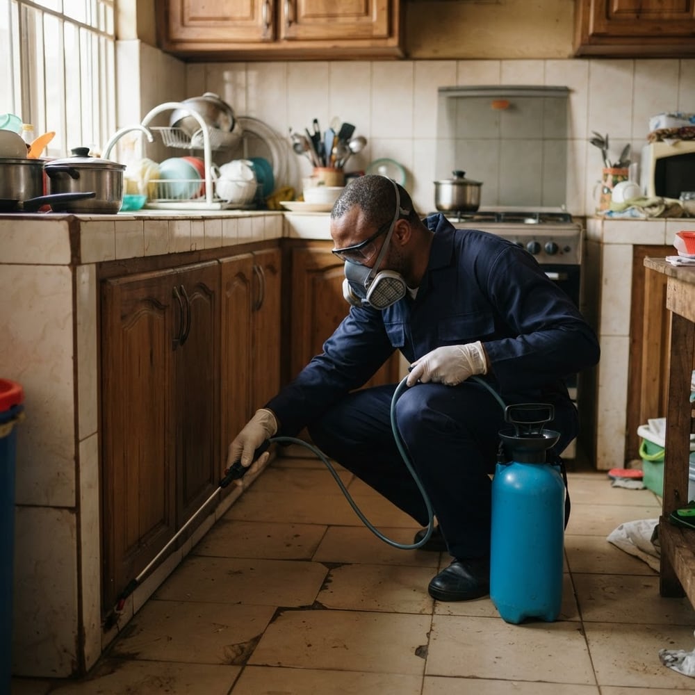 Uniformed cleaning operative in a two